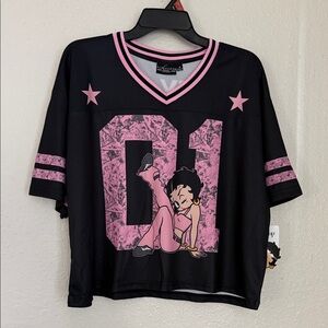Betty Boop Black and Pink Graphic V-Neck Short Sleeve Tee